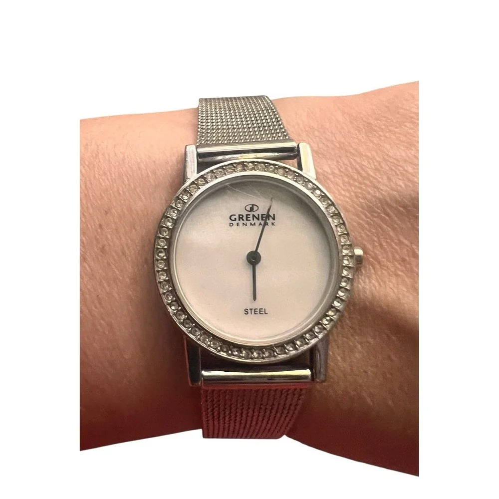 Grenen Denmark M34SSSW Womens Quartz Mesh Steel Watch Crystal Bezel New Battery